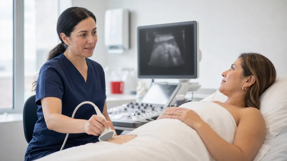 Profesional de salud realizando una ecografía en un centro médico
