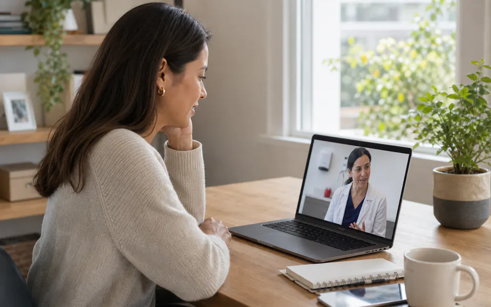 Paciente participando en una consulta médica online desde su hogar